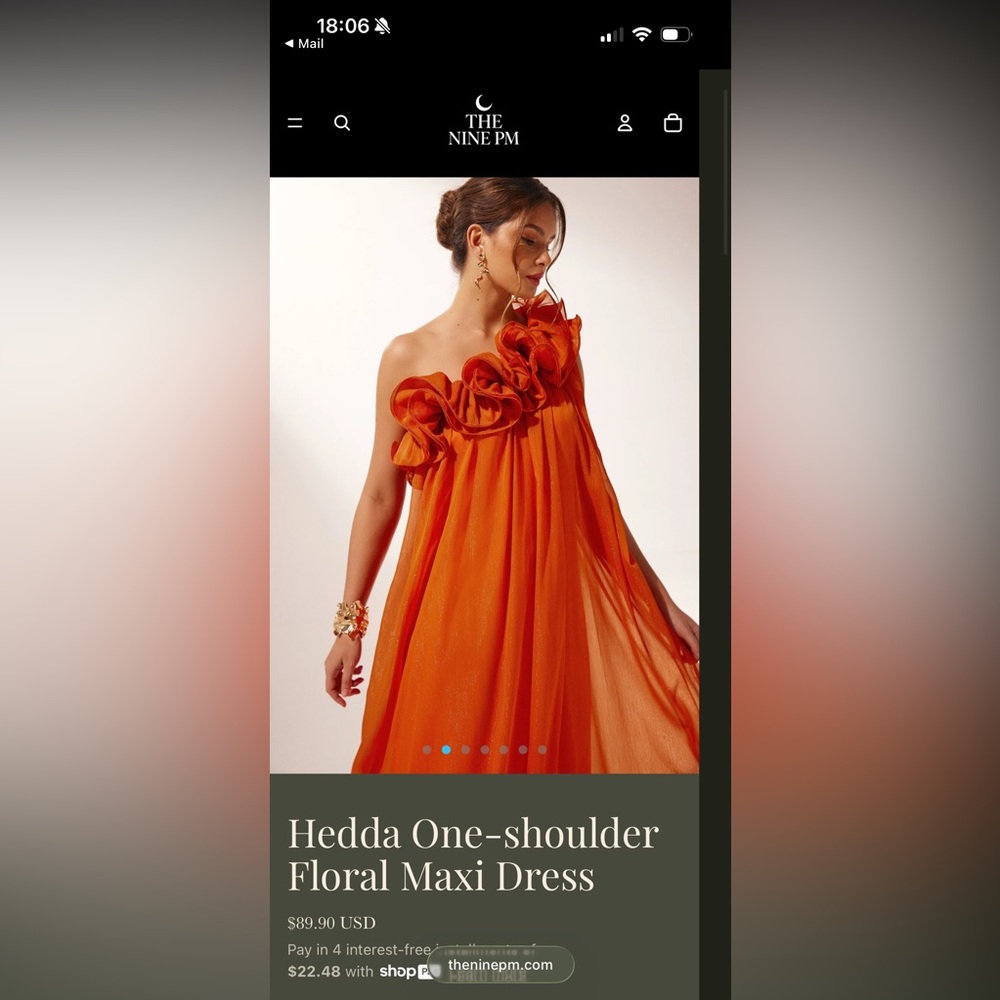 One-Shoulder Orange Ruffle Maxi Dress - Picture 2 of 5